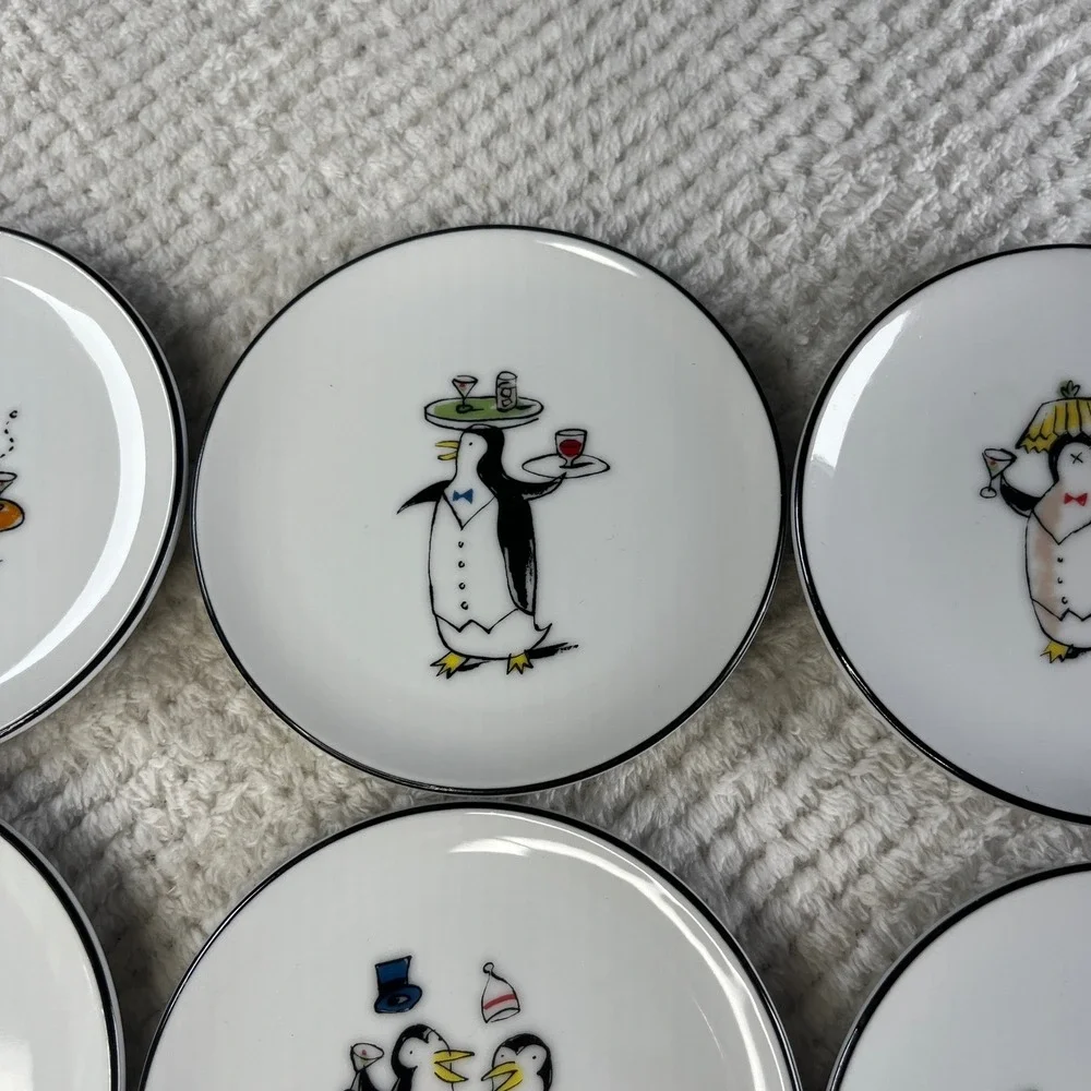 Pottery Barn Penguins Coasters Set of 8 Whimsical‎ Party Holiday Japan